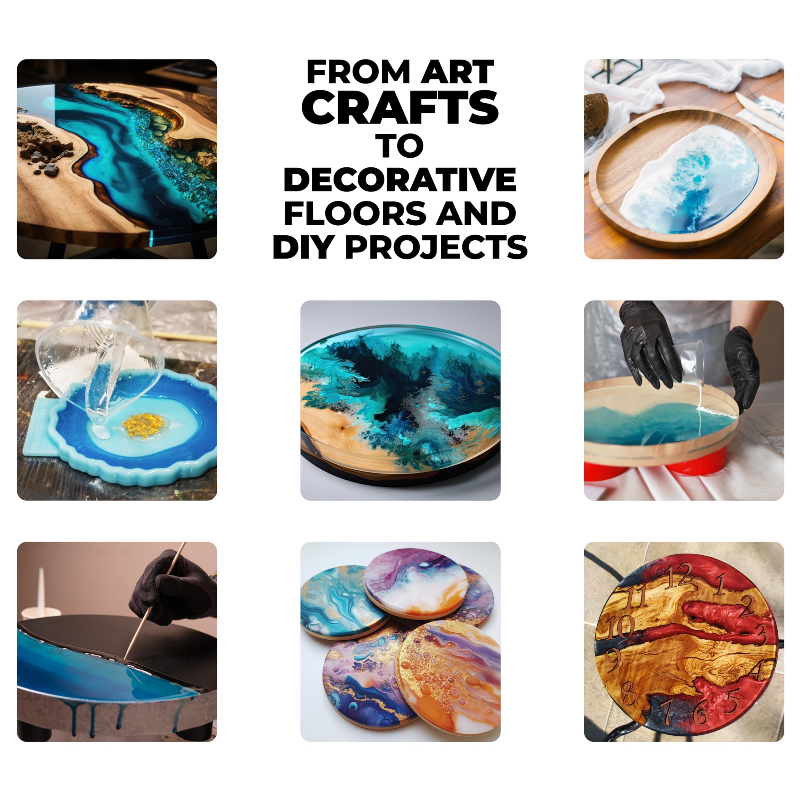 Clear Epoxy Resin, 48 Oz (3 x 8 Oz Resin and 3 x 8 Oz Hardener), Self-Leveling, UV-Resistant, Bubble-Free, Great for Art, Woodworking, and Coating Projects