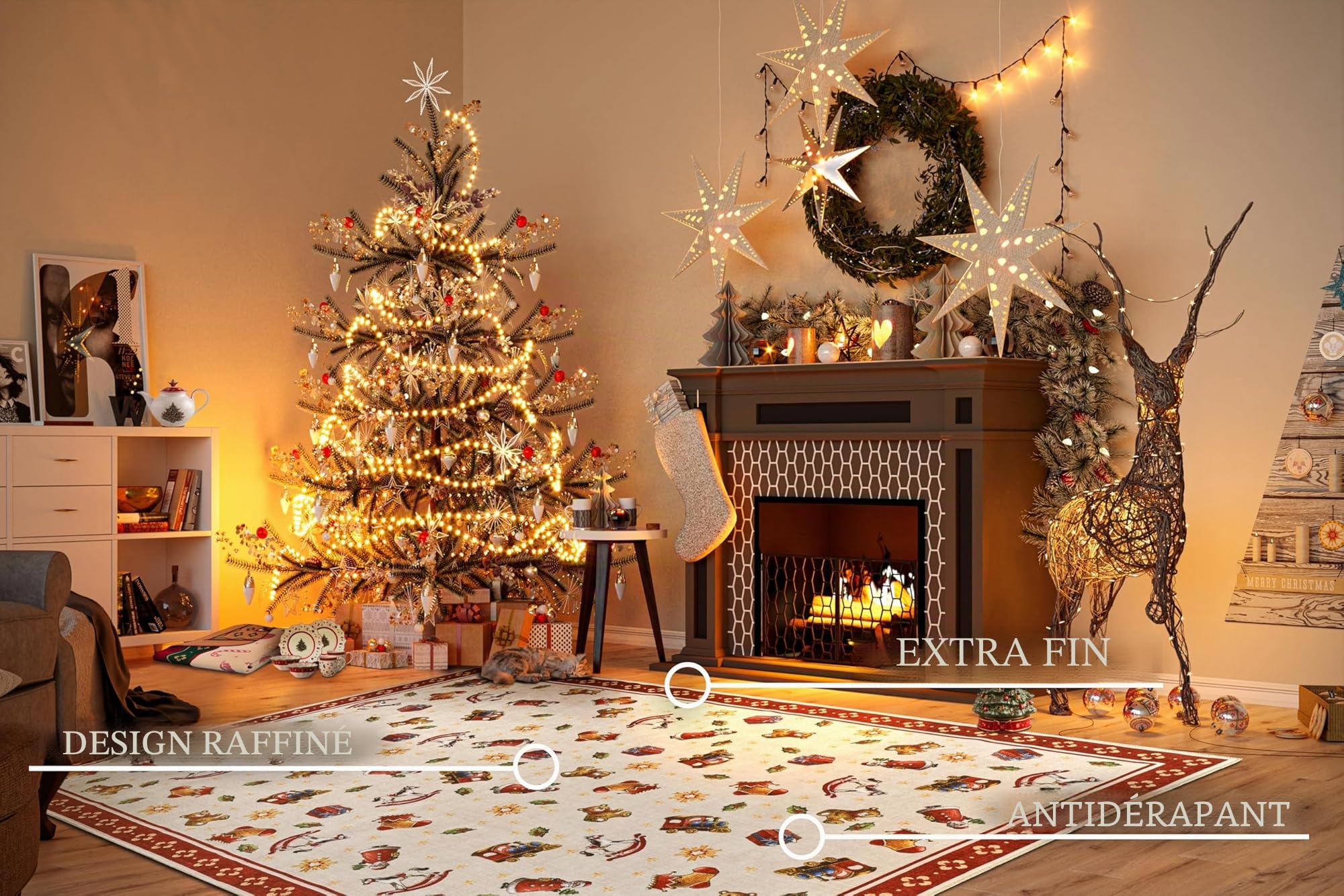 Villeroy & Boch Toy's Delight Tapis Design nostalgique Sapin de Noël et Sapin de Noël pour Salon, Chambre à Coucher, Salle à Manger, Couloir Rouge Multicolore 160 x 230 cm