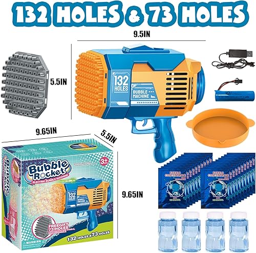 Miniatura 5 de XSS Pistola de burbujas, ametralladora de burbujas de bazuca de 13273 agujeros con luz, pistola de burbujas automática para niños y adultos, juguete