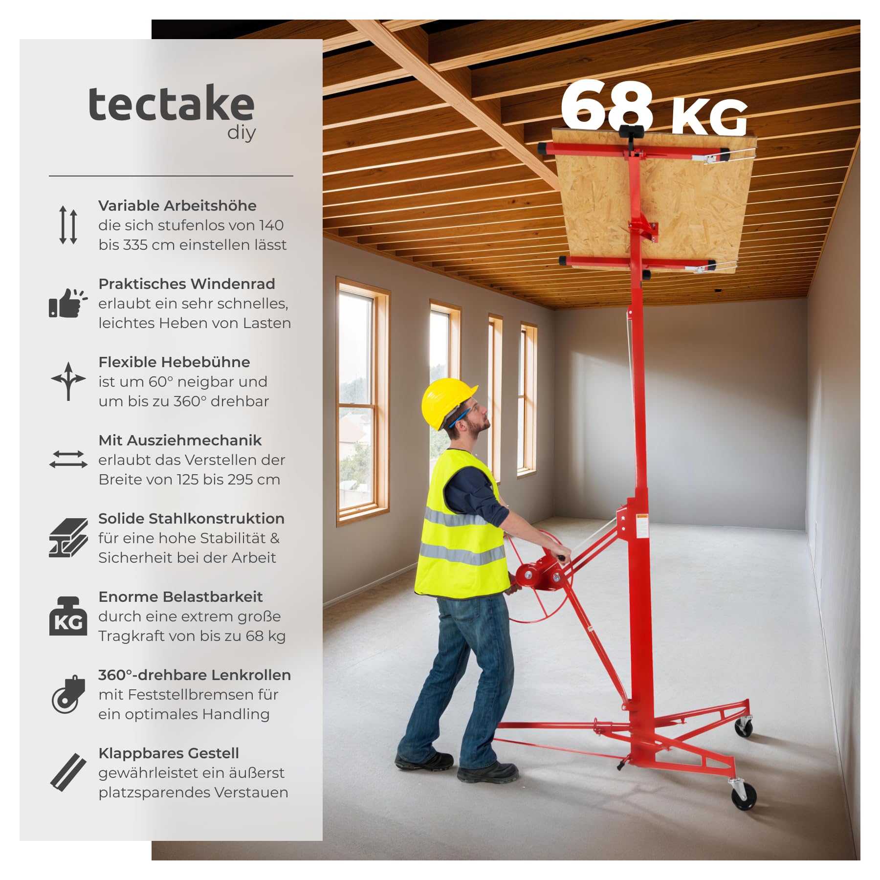 tectake® XXL Plattenheber Trockenbau, Rigips Werkzeug für Innenausbau, Heber für Rigipsplatten u.a. Platten, Hebevorrichtung für Paneele, Hebewerkzeug für Türen, Lastenheber