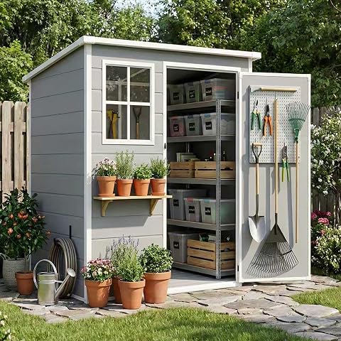5x3 FT Outdoor Storage Shed with Floor & Window, All-Weather Resin Garden Tool S