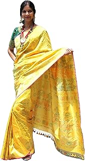 Maharani's Pure Banarasi Ikkat Patola Silk Saree - Yellow (with Stitched...