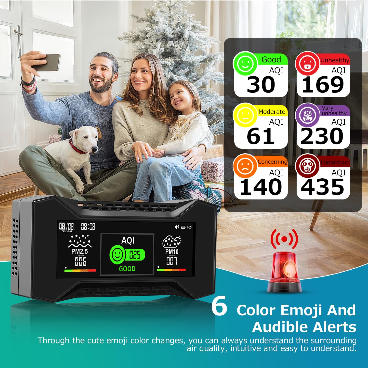CF-20 DL Misuratore Della Qualità Dell'Aria Con Report Dei Dati, Rilevatore CO2 Che Misura CO2, TVOC, HCHO, PM2.5, PM10, AQI, Temperatura e Umidità, Display Visivo Basato Su Simboli Per Casa
