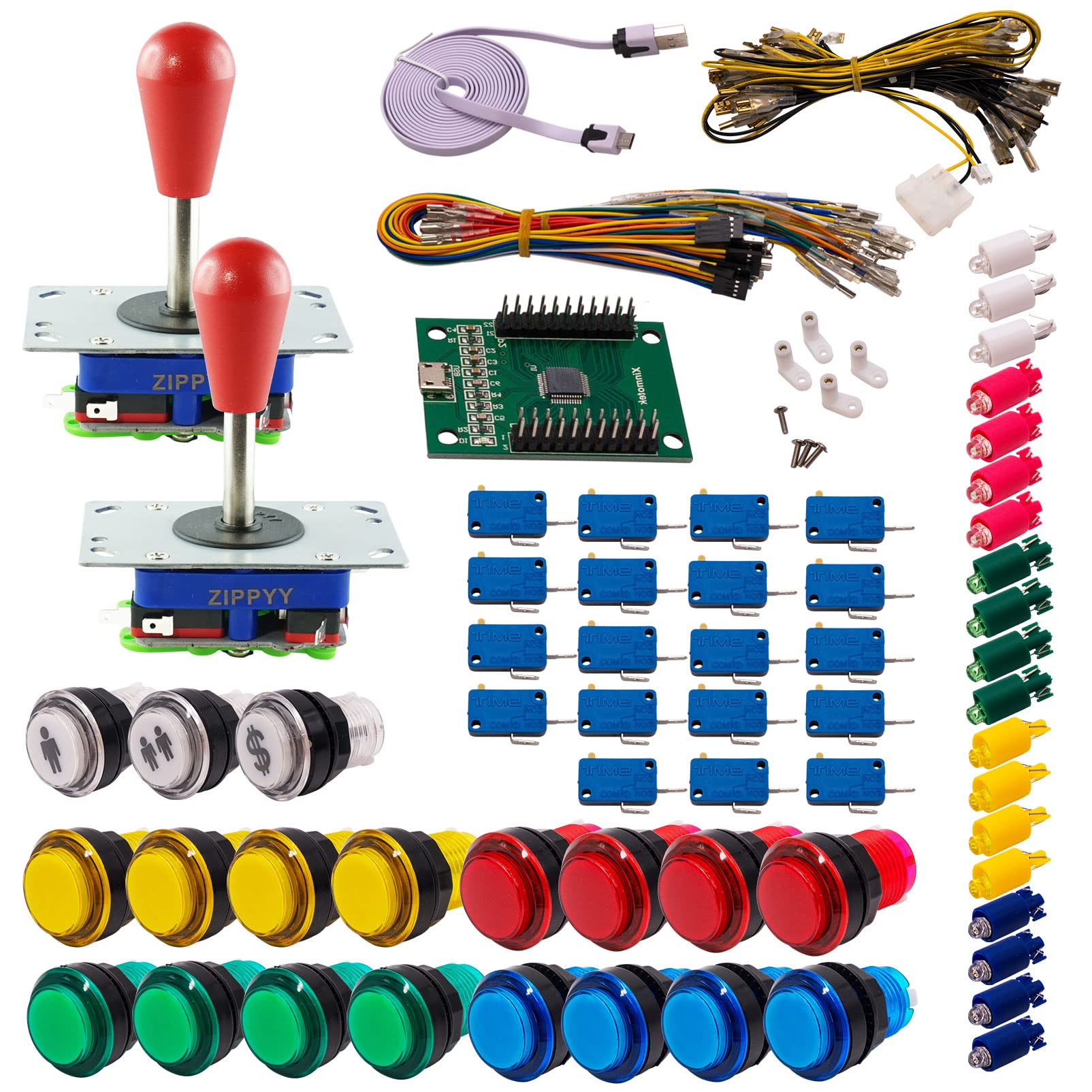 Kit Joystick e Pulsanti Arcade 2 Giocatori Luminosi Pulsanti Tranparents Joystick Zippyy Gambi Lunghi Pere Carta XinMoTek Videogiochi Retro Gaming