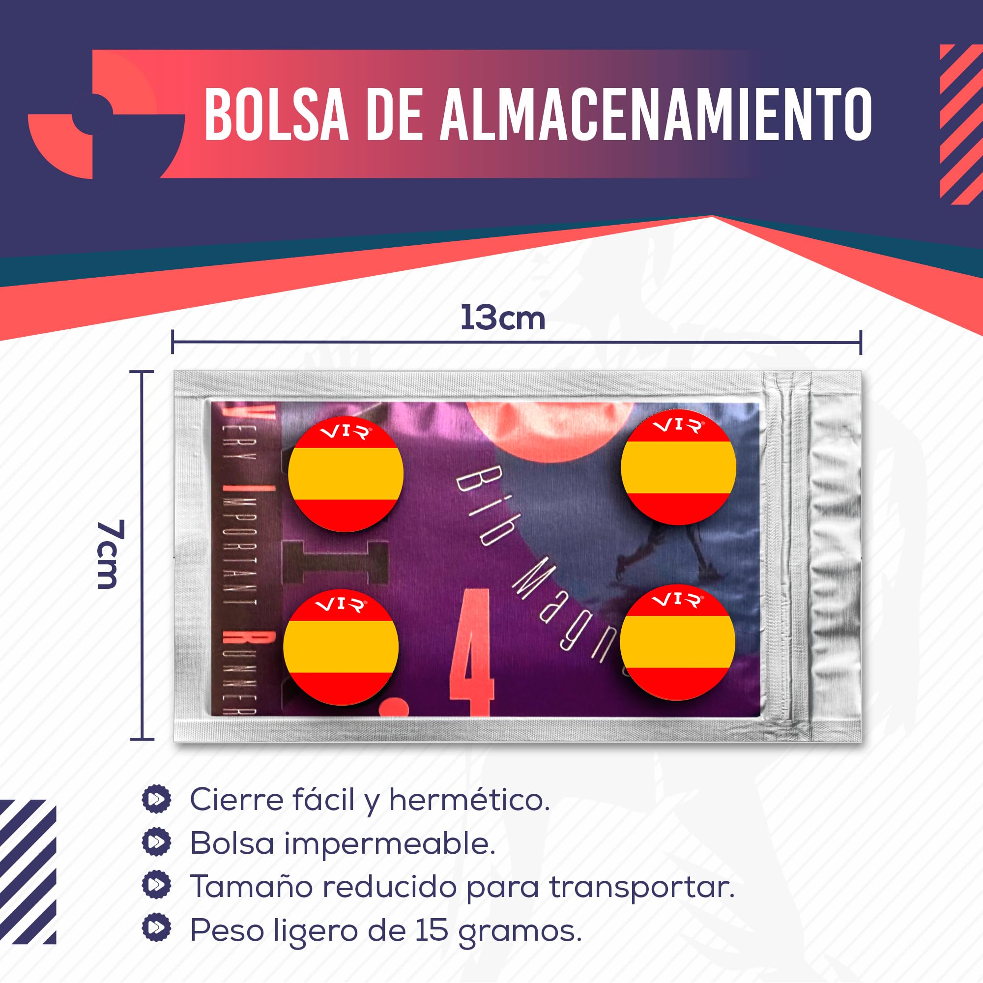 Portadorsal Imán Running - Pack 4 Imanes Dorsales Running y Triatlón, Sujeta Dorsales Alta Resistencia, Accesorios Runners Diseño Bandera España