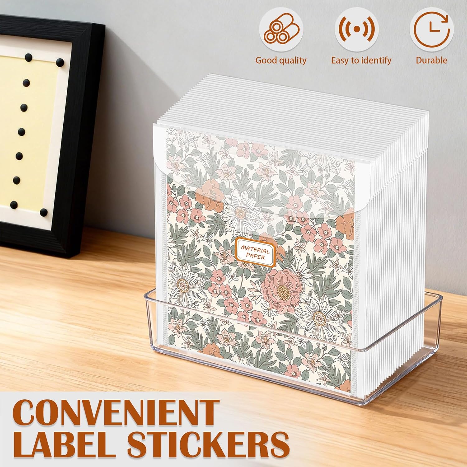 24 Pack 6x6inch Scrapbook Paper Storage Organizer with Lid, Cookie Stencil Holder with 48 Stickers, Reusable Clear Plastic Sleeves for Craft Paper, Cardstock, Origami Paper, Stamp and Die