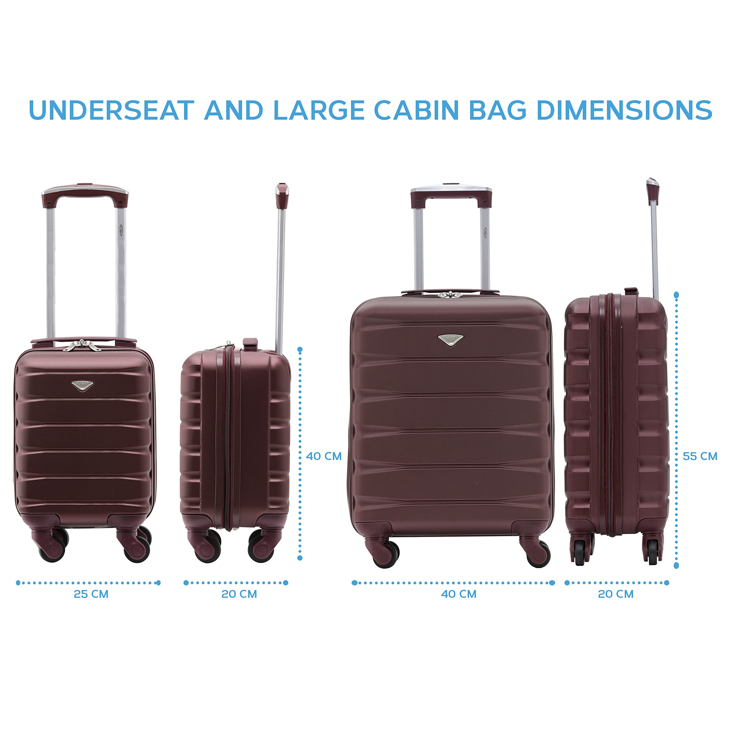 Flight Knight Suitcase Set of 2 Lightweight 4 Wheel ABS Hard Case Cabin Carry On Hand Luggage - easyJet Maximum Size for Overhead Cabin & Under Seat Carry-On - 45x36x20cm & 56x45x25cm