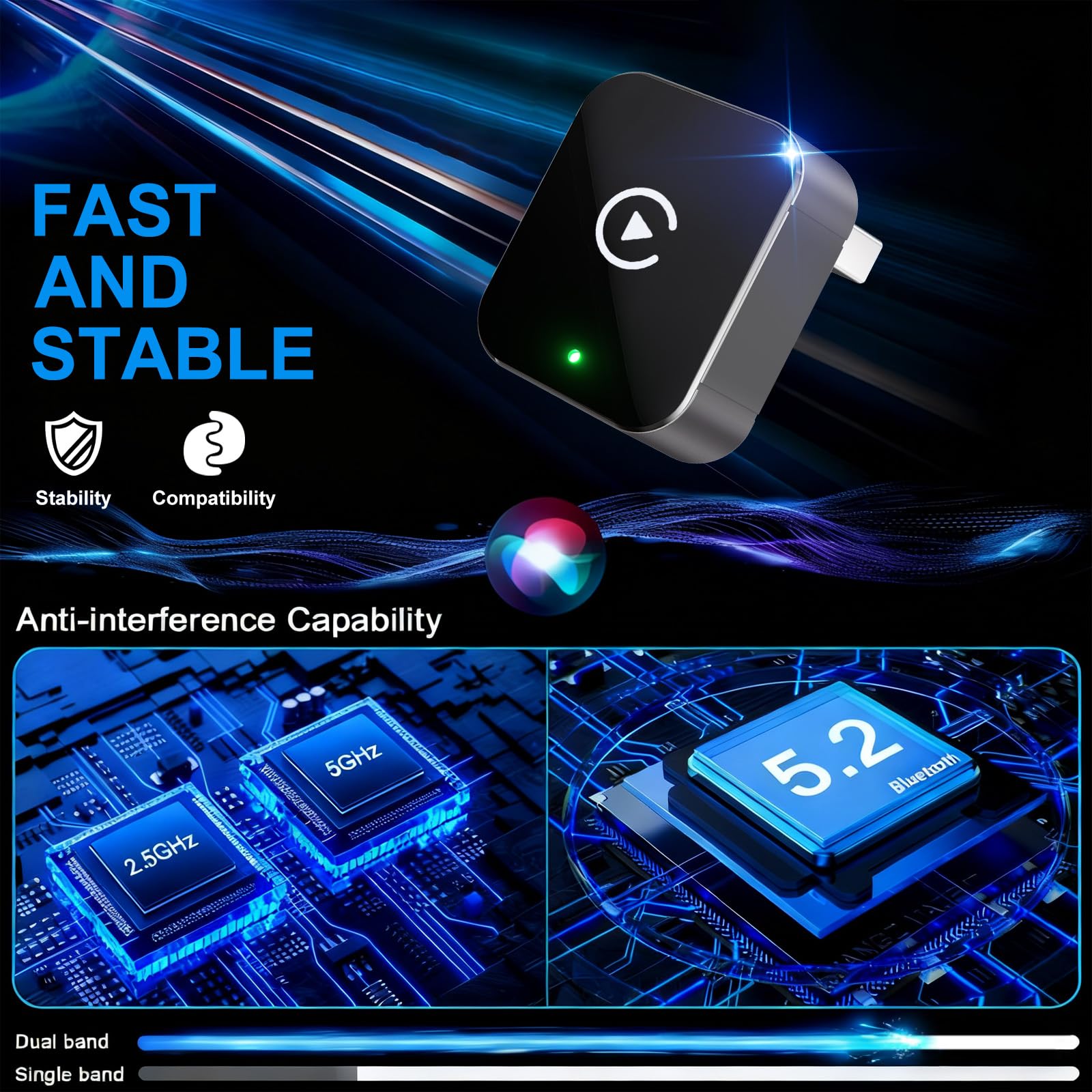 OVVOFPP Adaptateur CarPlay sans Fil Nouvelle édition 2026,2-in-1 Interface Type-C/USB,Connexion Rapide Stable,Compatible avec iOS 12+/Android 11+ et Les Véhicules Fabriqués Après 2016
