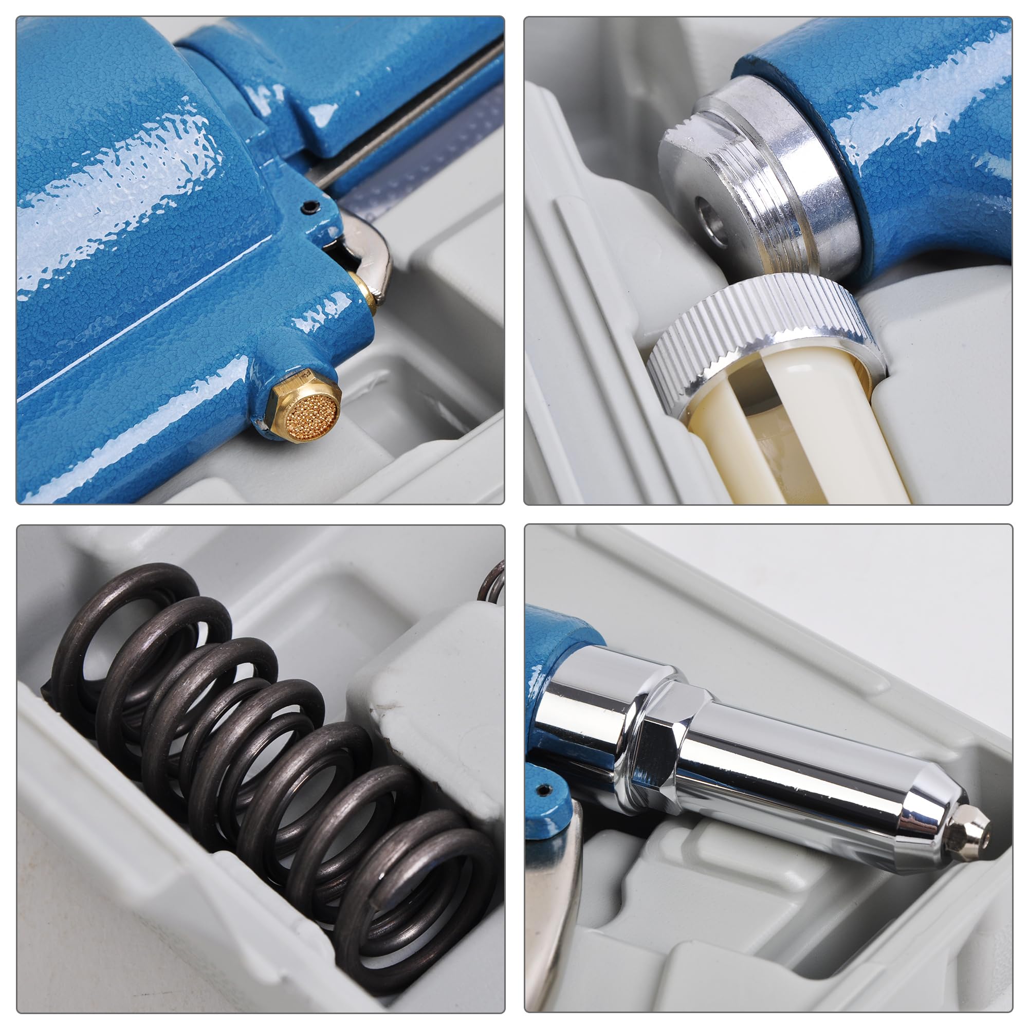Pistola per rivetti pneumatica, kit di strumenti per rivetti ad alta resistenza con naselli da 3/16" 5/32" 1/8" e 3/32", pistola per rivetti idraulica ad aria per automobili, ascensori, mobili