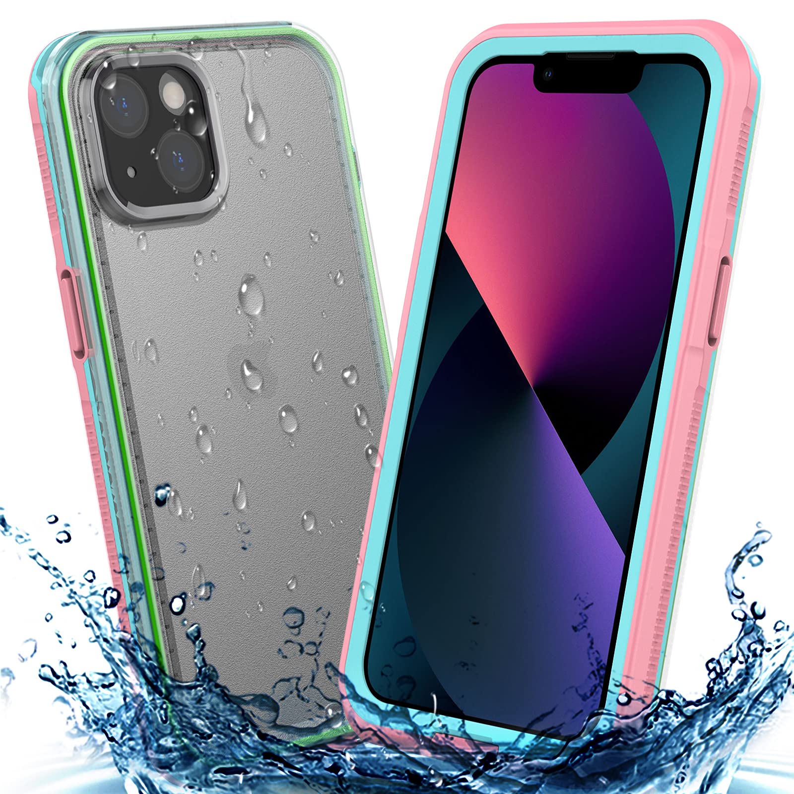 PINGTEKOR iPhone 13 Mini Waterproof Case,IP68 Full Sealed Snowproof Dustproof Shockproof Heavy Duty Protection Cover with Screen Protector and Translucent Back Cover for iPhone 13 Mini 5.4 Inch