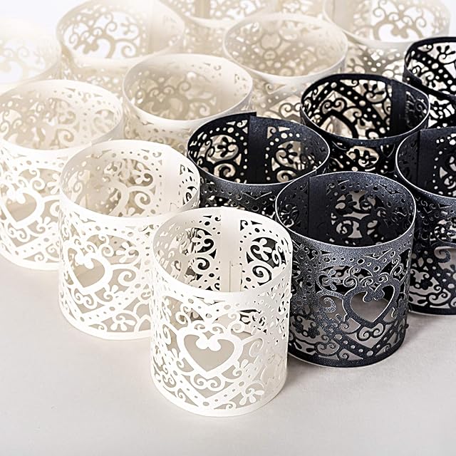 Sumind 24 Pieces Tea Light Votive Wraps Laser Cut Decorative Wraps Paper Candle Holder for LED Battery Tealight Candles for Valentine's Day Birthday Wedding Party Decoration