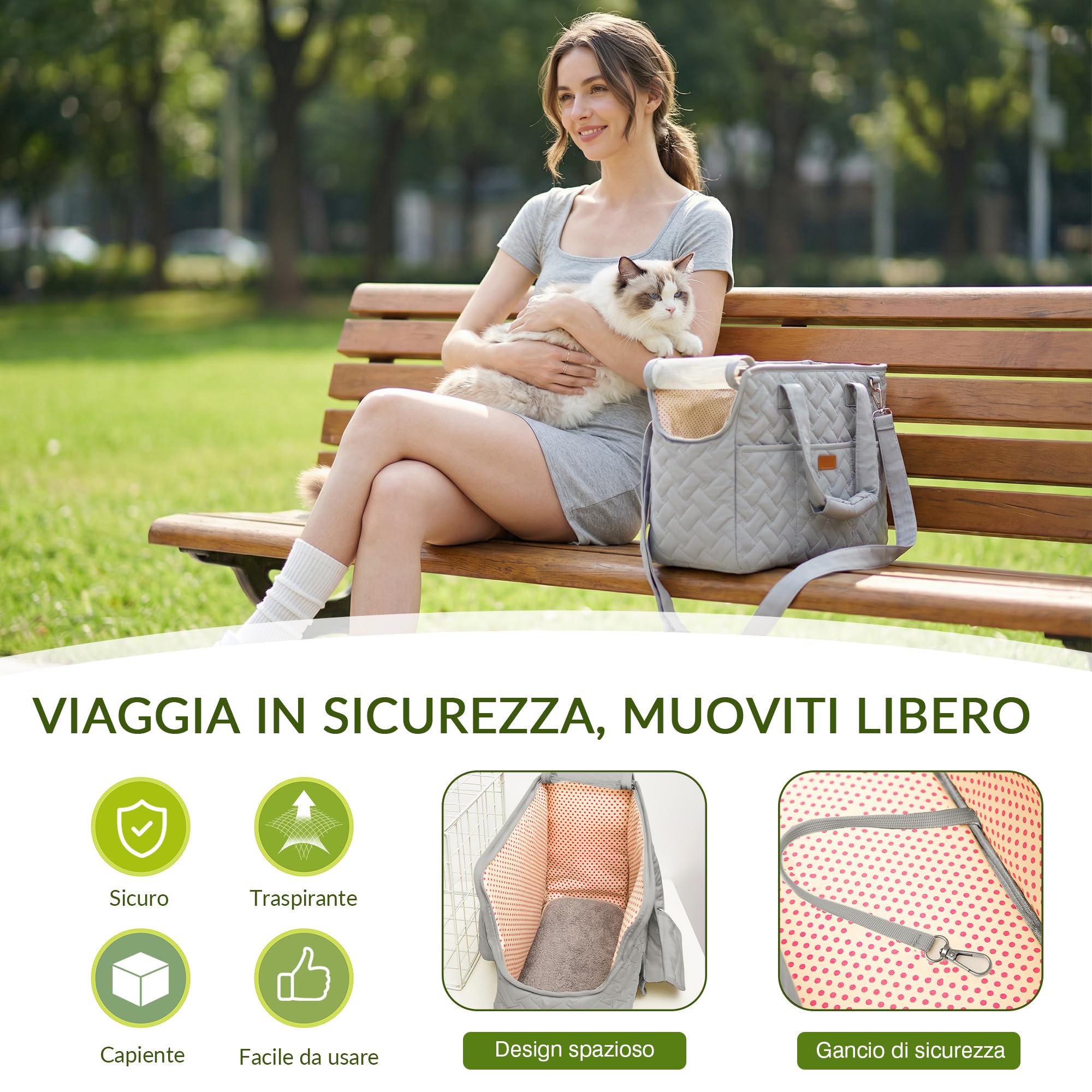ALLSOPETS Trasportino per Gatti, Borsa Trasportino per Cani Piccoli, Tracolla Pieghevole in Tessuto Traspirante, Borsa Morbida da Viaggio con Tasche per Animali Domestici (Grigio Stellato, L)