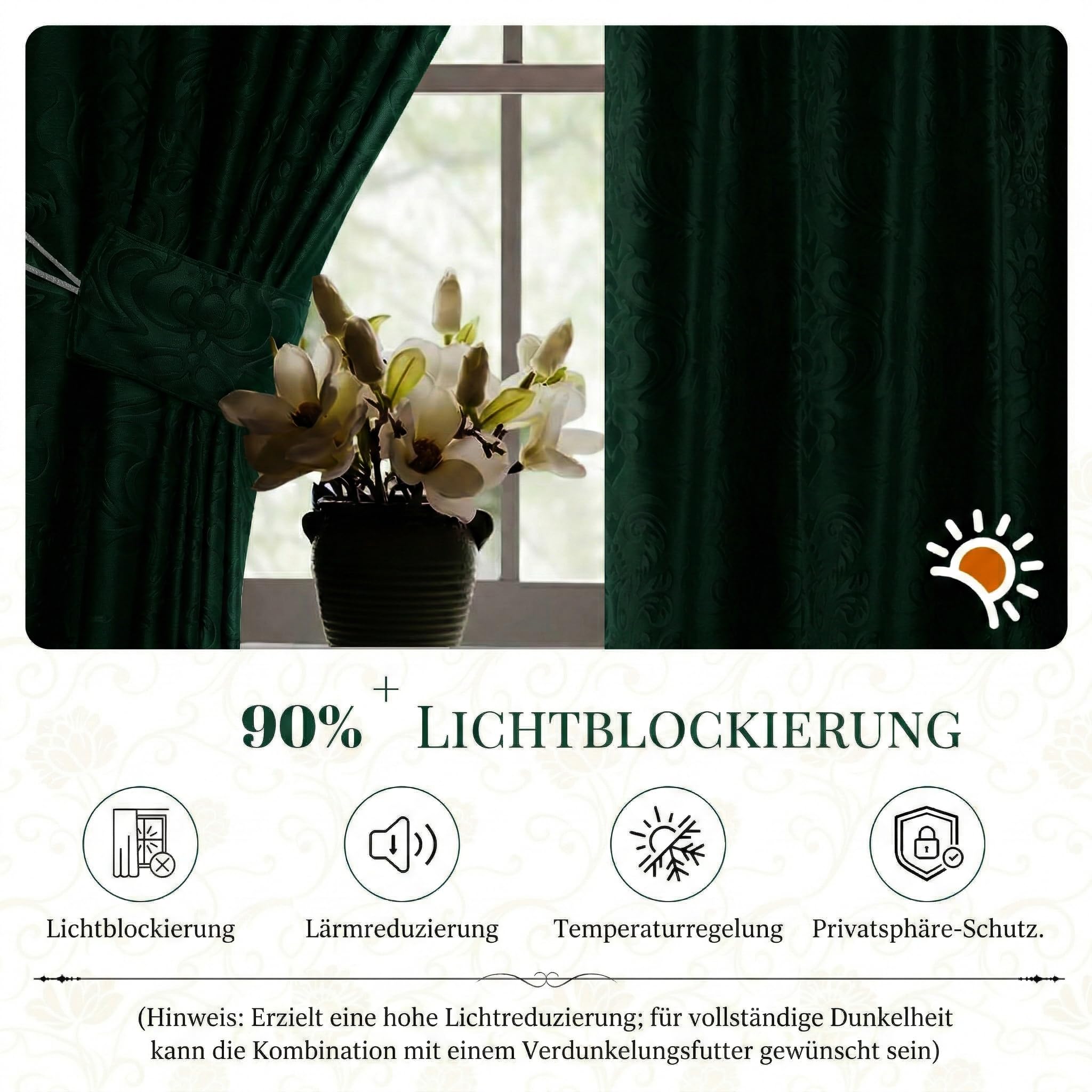 Samtvorhang Kräuselband Blumen Muster 2er Set, H260xB132CM, Luxus Verdunkelung Samt Multifunktionsband Thermovorhang Kälteschutz für Wohnzimmer & Schlafzimmer, 260gsm Velvet Gardinen(Tuscany Green)