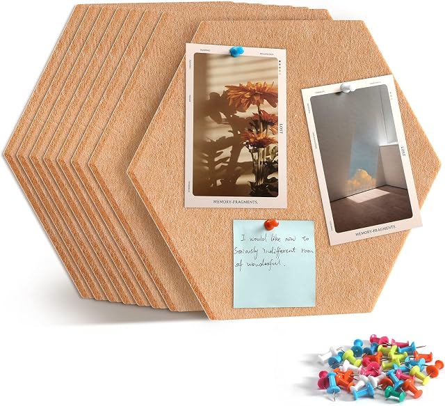 Uoisaiko Pin Board Large Notice Board, Hexagon Memo Board 30 Pins 6 Pack Alternative to Cork Board, Felt Board Tiles Bulletin Board for Home Office Classroom, Felt Wall Tiles for Wall Decoration