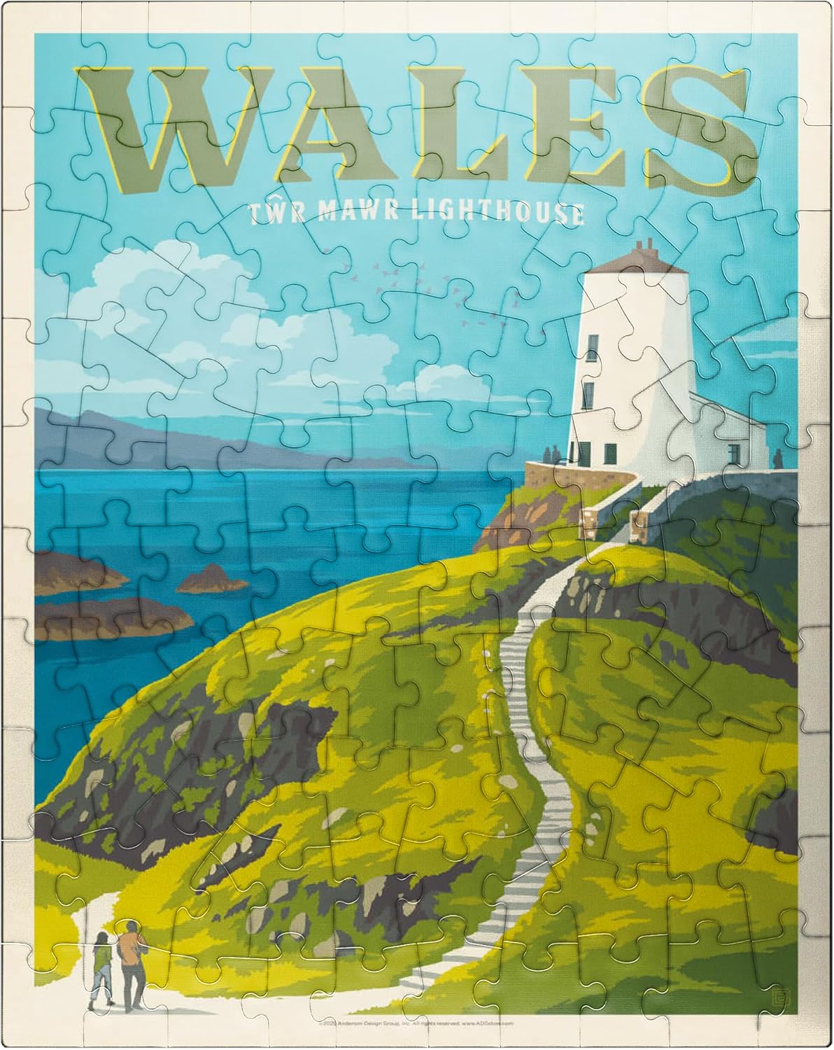 MyPuzzle Wales: Tŵr MAWR Lighthouse, Vintage Poster - Premium 1000 Piece Jigsaw Puzzle for Adults