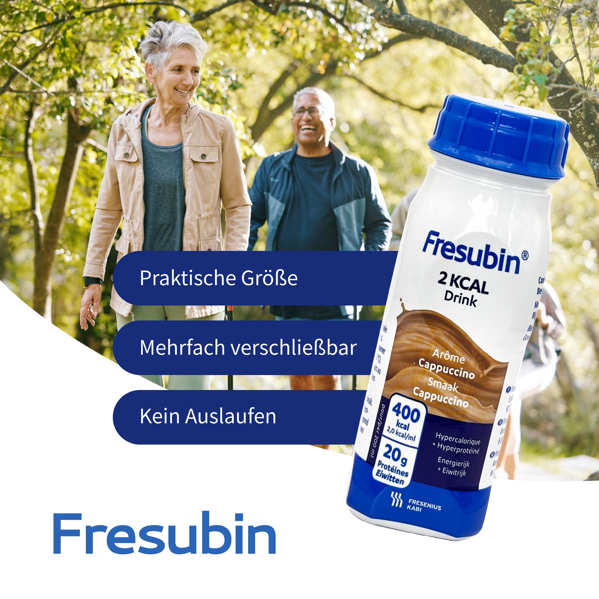 Fresubin 2 KCAL Drink Cappuccino 24x200ml- Hochkalorische Trinknahrung mit 20g Eiweiß (ohne Ballaststoffe) von Fresenius Kabi, 400 kcal pro Flasche, ideal bei Mangelernährung