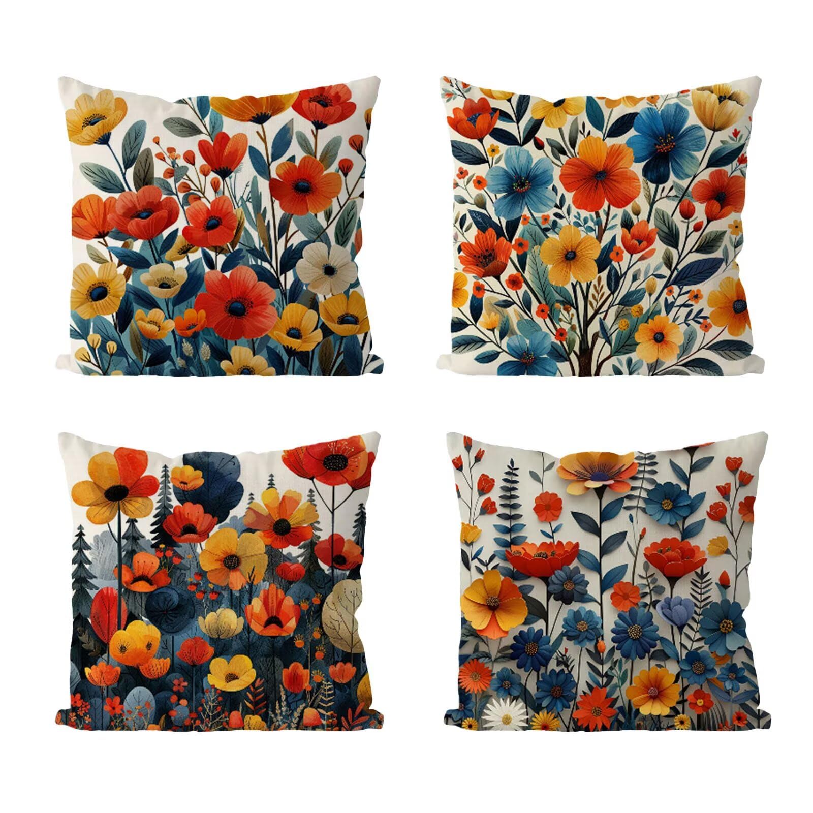 Kissenbezug 65x65 4er Set, Outdoor Kissen Anlage Sofakissen, Wasserdicht Kissenbezüge Blume Dekokissen mit Unsichtbarem Reißverschluss, Zierkissenbezüge für Schlafzimmer Sofa Stuhl Bett Garten G1-128