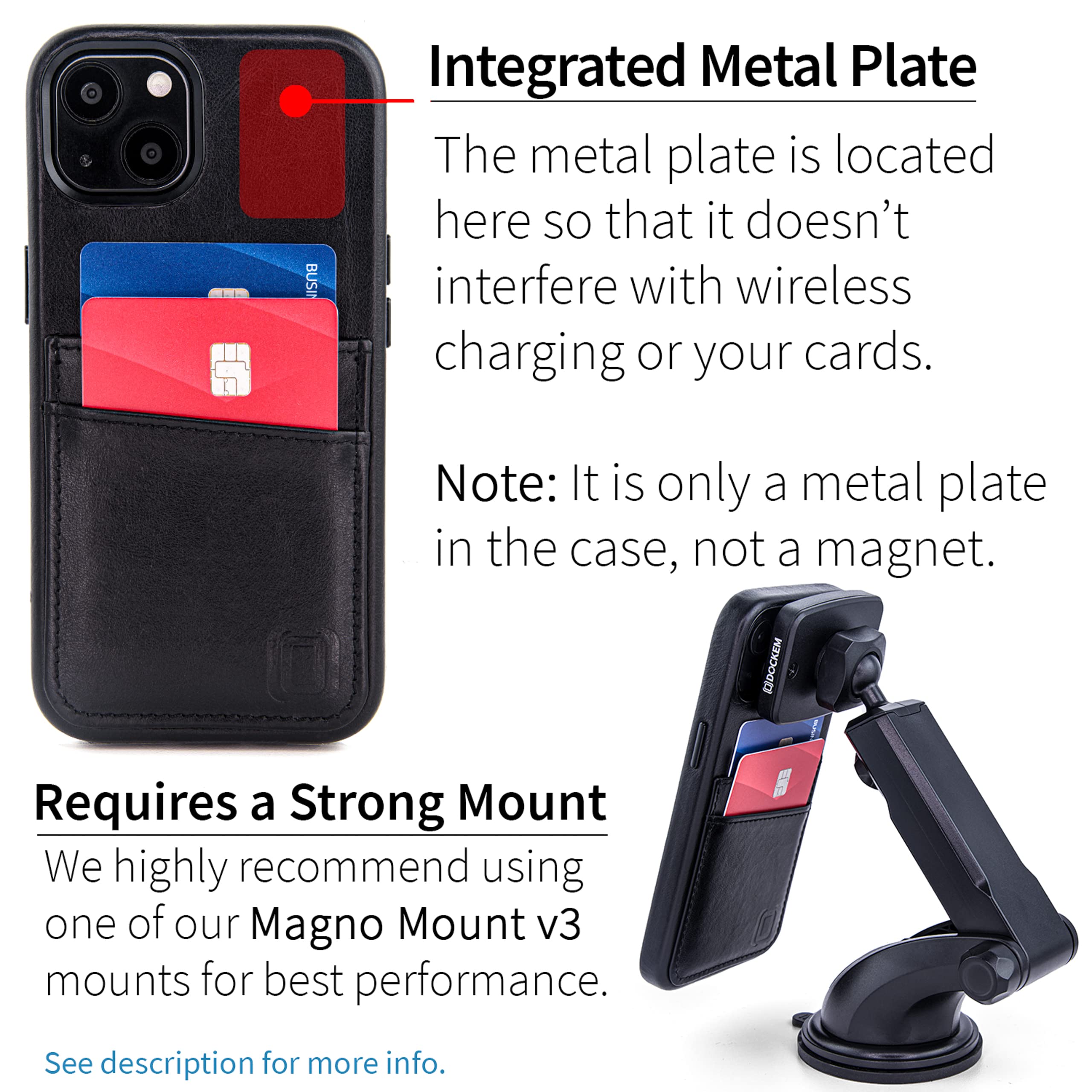 Dockem Custodia Portacarte In Tessuto Per IPhone 14 Pro Con Piastra Metallica Integrata Per Montaggio Magnetico, Portafoglio Cucito In Vera Pelle Con 2 Slot Per Carte Di Credito/ID: M2F