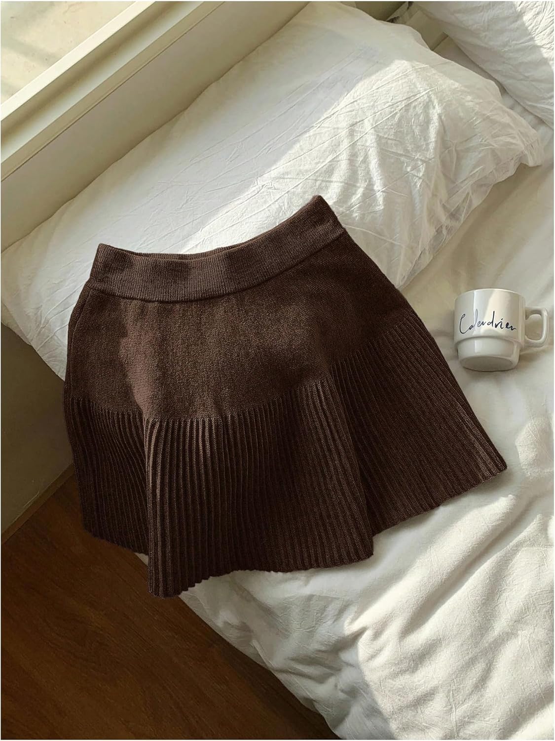 GORGLITTER Women's Pleated Sweater Skirt High Waisted Fall Winter Trendy Casual Knit A Line Mini Skirts - Image 2