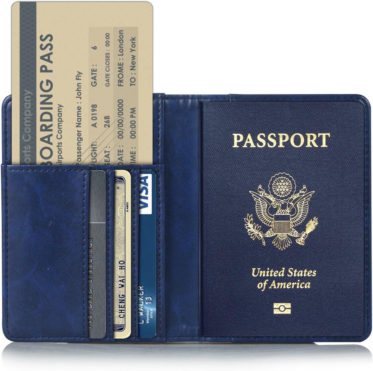 TDA Travel Passport Holder Wallet Multi-Purpose RFID Blocking ID Cards PU Leather Case Cover (Dark Blue)