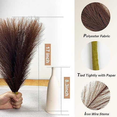 Miniatura 5 de Acfruits Hierba negra de las pampas pequeña, 3 piezas de 17 pulgadas de imitación de hierba de las pampas, arreglo floral de pompas negras y relleno