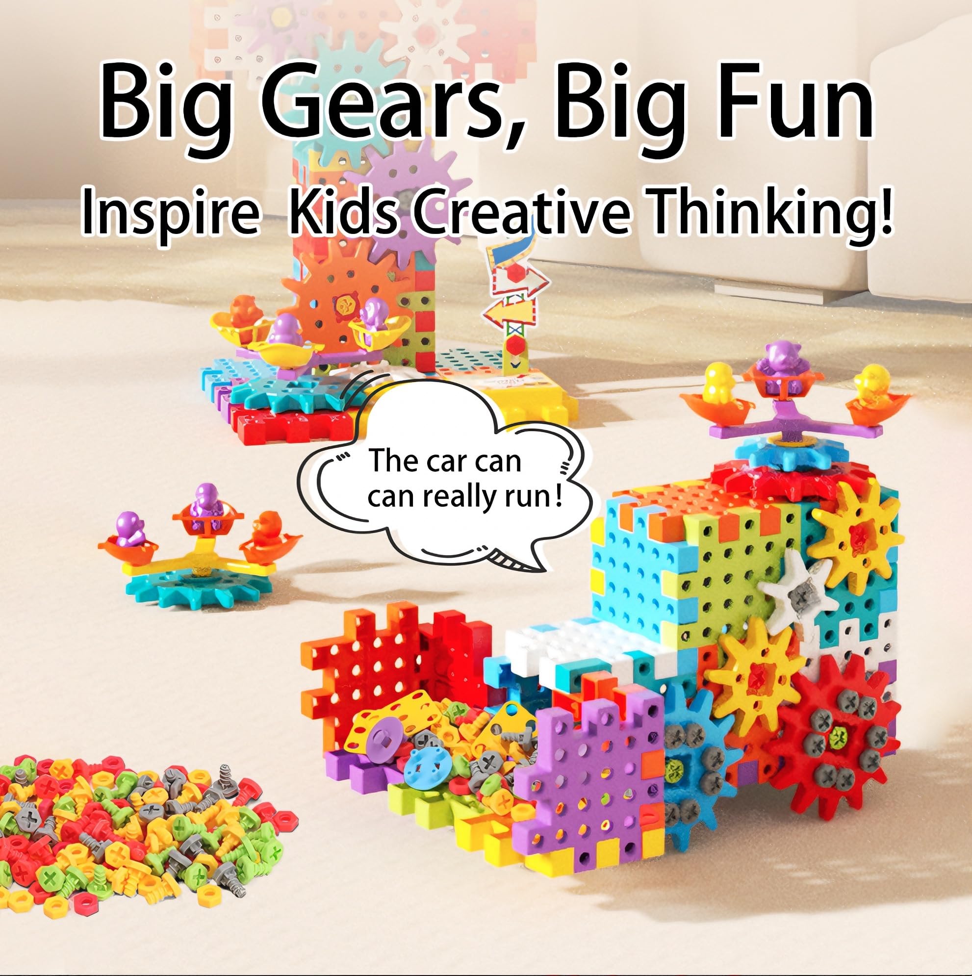 Montessori - Juguetes de bloques de construcción de engranajes eléctricos, juego de herramientas para niños, 234 piezas de diseño y taladro, juguete educativo de construcción STEM para niños y 6