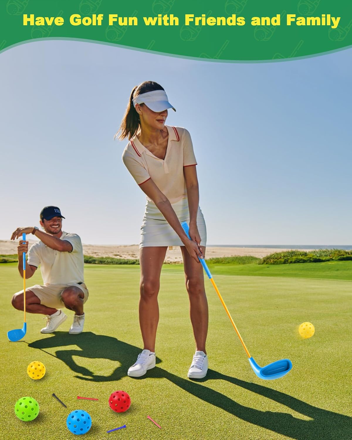 HOTWIND 2 Pack Backyard Golf Game Clubs with 5”x 3.5” Oversize Heads and 36” Lightweight Carbon Shaft for Adults Play Outdoor Golf Yard Game in Grass Parks Yards with 6 Practice Ball and 1 Store Bag