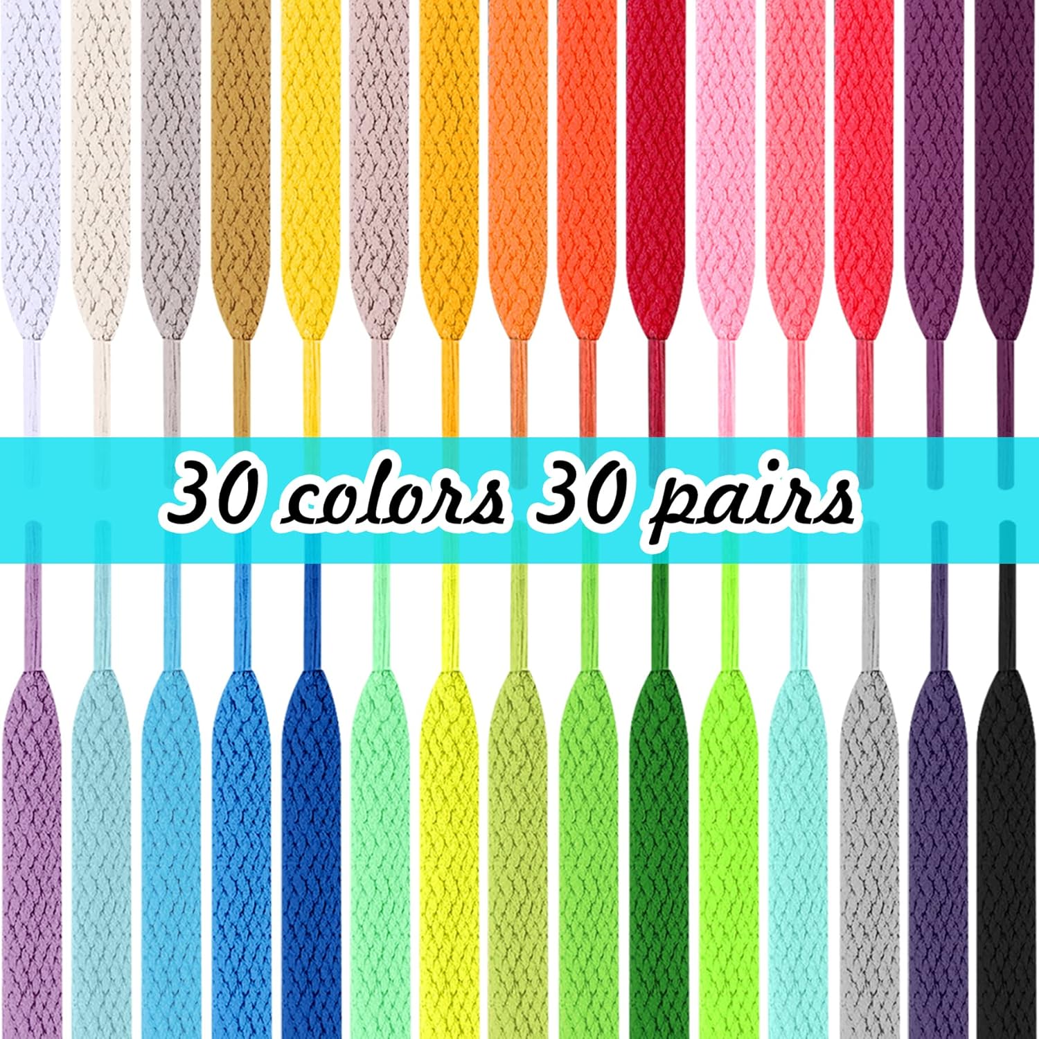 FEQO 30 Pairs Colored Shoe Laces Flat Shoelaces Shoestrings for Sneakers Boots Skate Shoes Sport Shoes (30 Colors) thumbnail