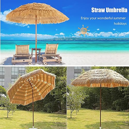 Miniatura 5 de CHONGHAN Sombrilla de jardín, sombrilla de paja, paraguas para piscina exterior, sombrilla de paja Hawaii, sombra con función de inclinación al aire