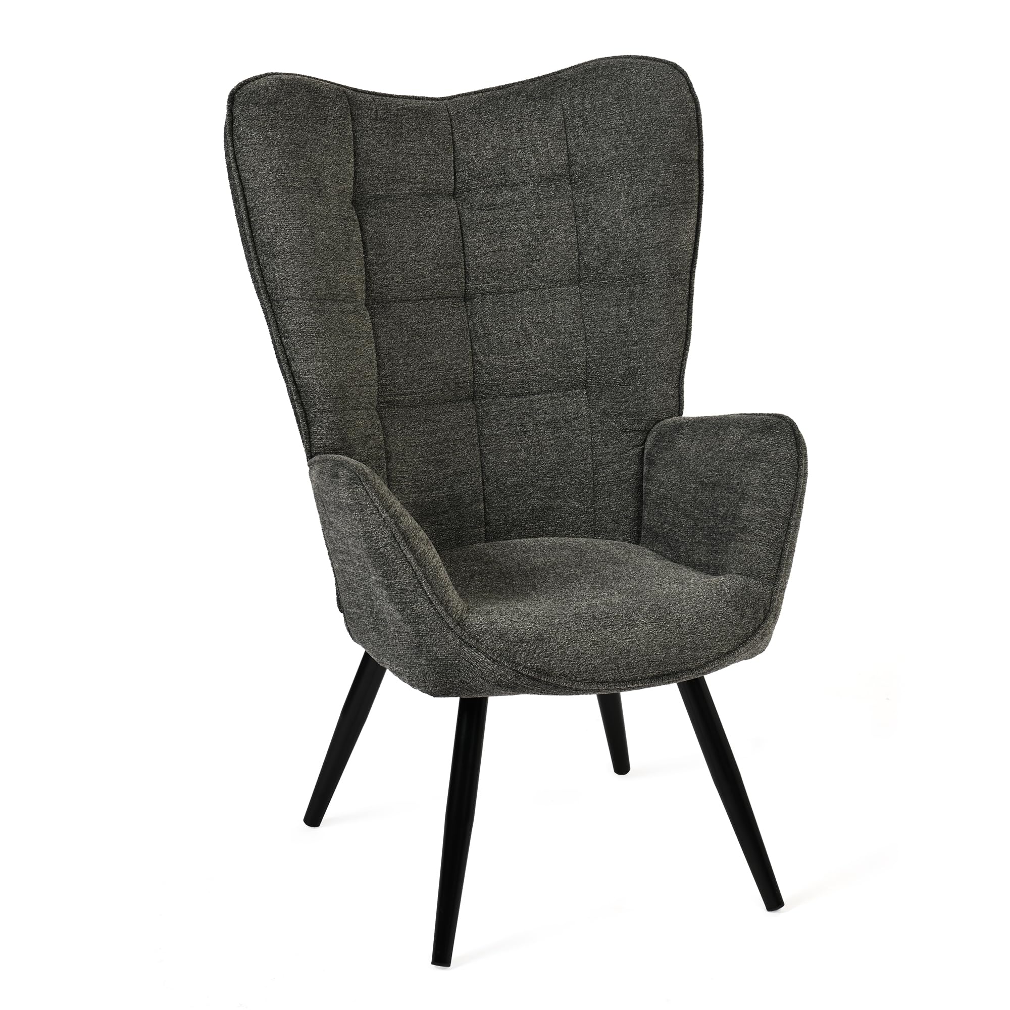 MEUBLE COSY Fotel tapicerowany fotel do salonu z podłokietnikami fotel relaksacyjny z wysokim oparciem metalowe nogi do sypialni salonu, ciemnoszary