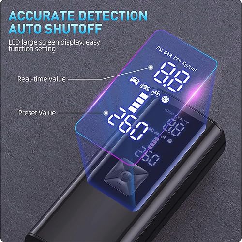 Miniatura 3 de Inflador de neumáticos inalámbrico portátil, bomba de compresor de aire para automóvil, motocicleta, bicicleta, medidor de presión digital, apagado,