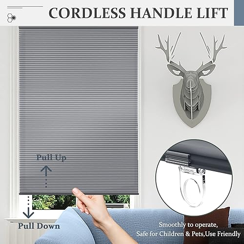 Miniatura 3 de Bliwans Persianas celulares opacas, persianas sin cordones de panal de poliéster para ventanas, oscurecimiento de habitación, persianas plisadas