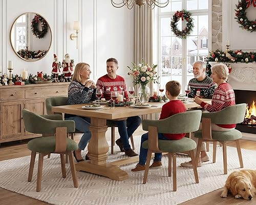 Miniatura 3 de Wahson Juego de 2 sillas de comedor tapizadas verdes, modernas de mediados de siglo con patas de madera y reposabrazos, sillas de cocina de barril