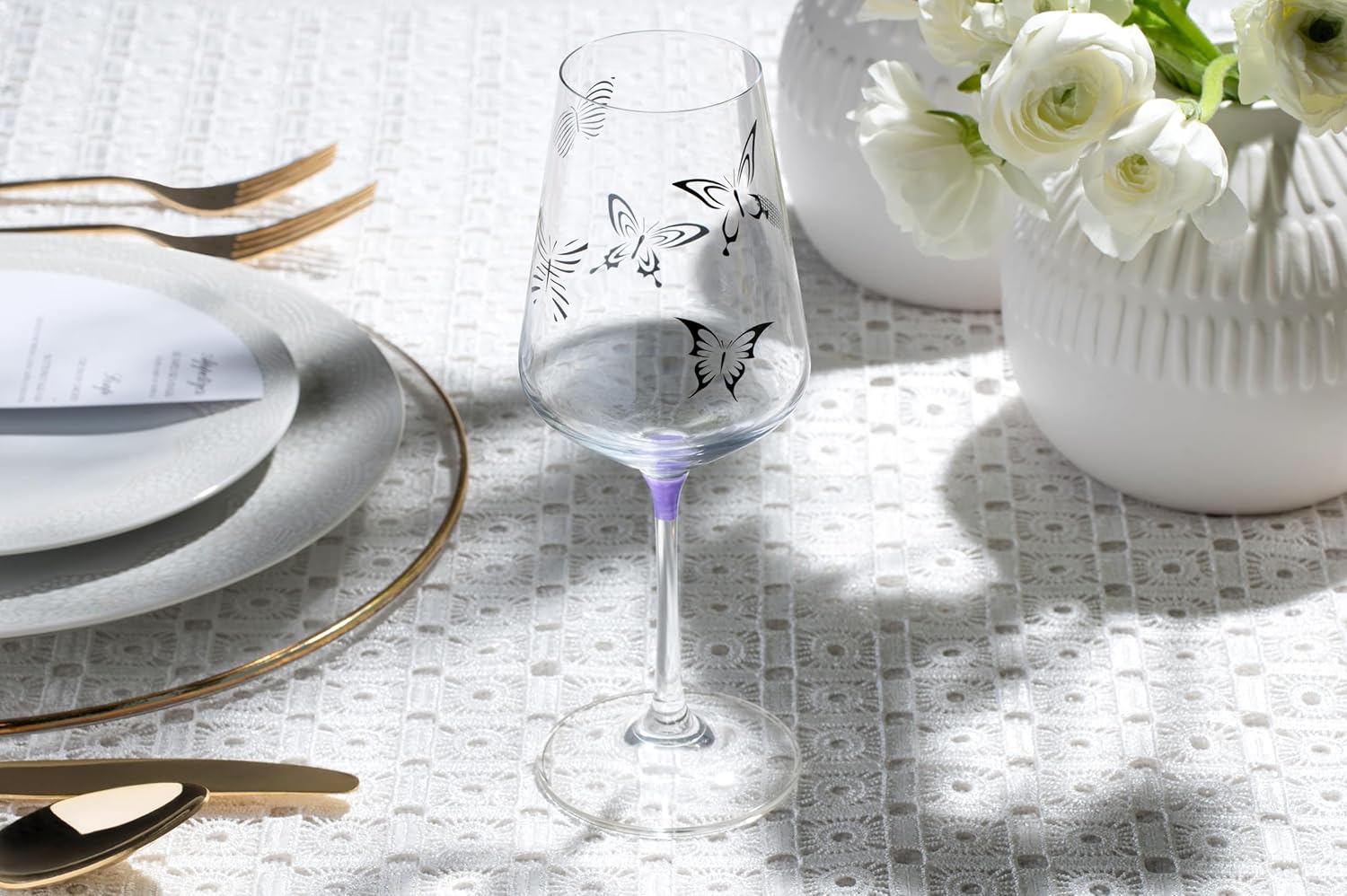 Barski Wine, Water, Goblet Crystal Glasses, With Butterfly Imprint on the Glass, Assorted Colour Stem, Set of 6 Glasses, 16 oz, Gift Boxed, Made in Europe - Image 6