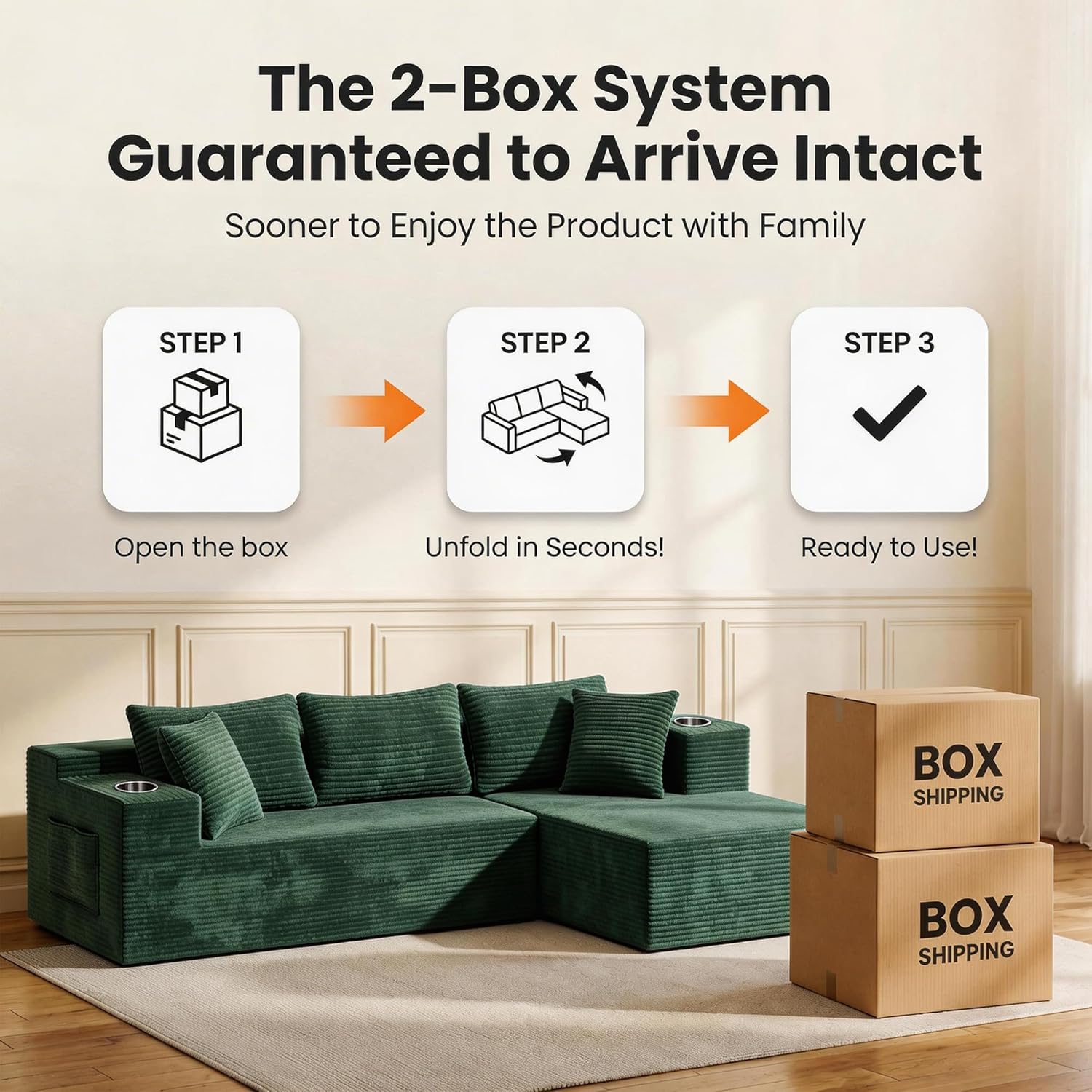 Realbear 108" Cloud Sectional Couch Sofa with L-Shape Chaise, Modular Sectional Couch with Deep Seat for Living Room Bedroom, No Assembly Required (Green, 108" Right Facing Chaise)