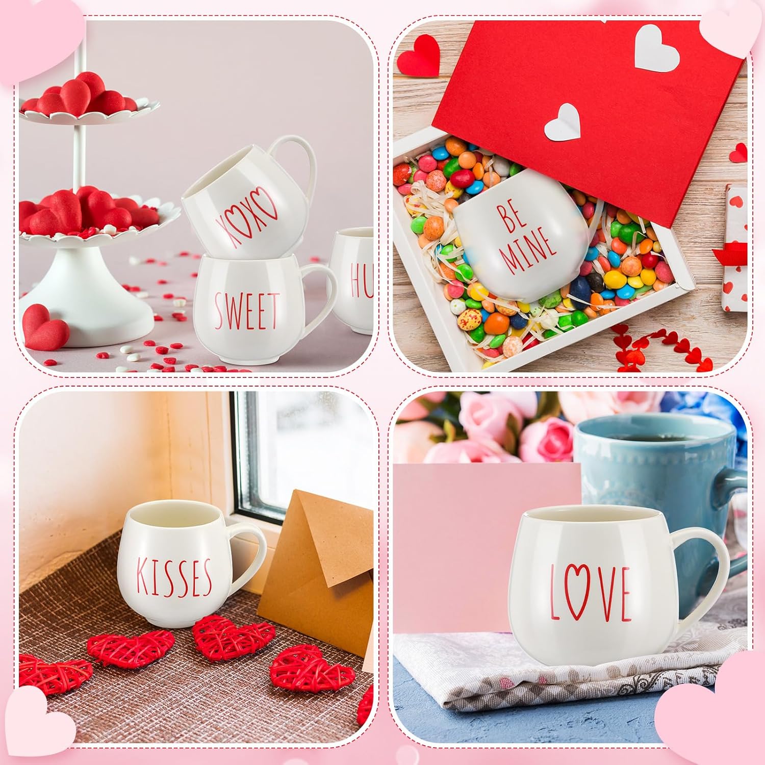 Layhit 6 Pcs Valentine's Day Coffee Mugs 12 oz Valentine Ceramic Mugs Bulk Cute Couple Cups Set for Anniversary Wedding Engagement Birthday Couple Gifts Mom Girlfriend