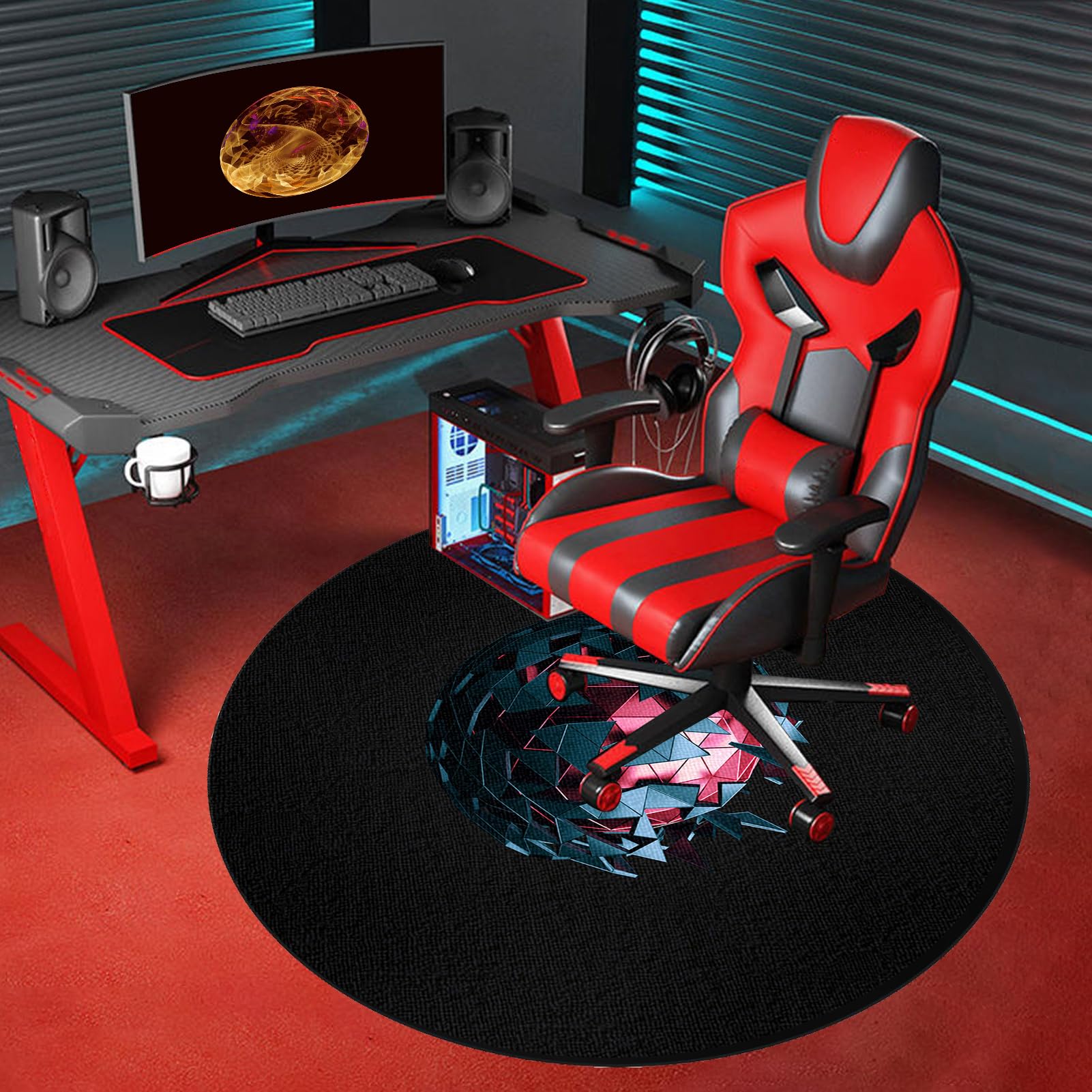 Tappeto Sedia Gaming Rotondo Tappeto Gaming Pavimento 100 cm Tappeto Sedia Ufficio Antiscivolo Tappeto sotto Scrivania Tappetino per Sedia a Rotelle Tappeto per Sedia per Casa e Ufficio