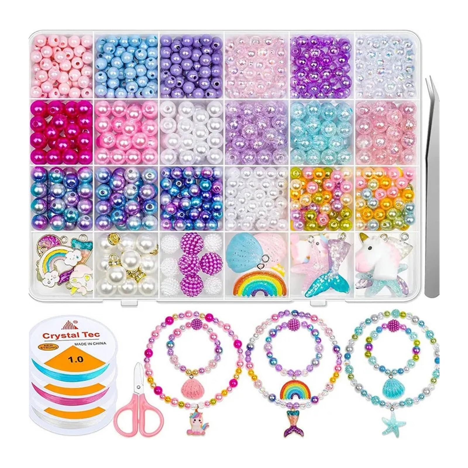 L6NqIAG Kit para Hacer Pulseras Kit de cuentas perlas arcoíris con degradado, kit for hacer pulseras, pendientes, collares, y bisutería(B 773pcs)
