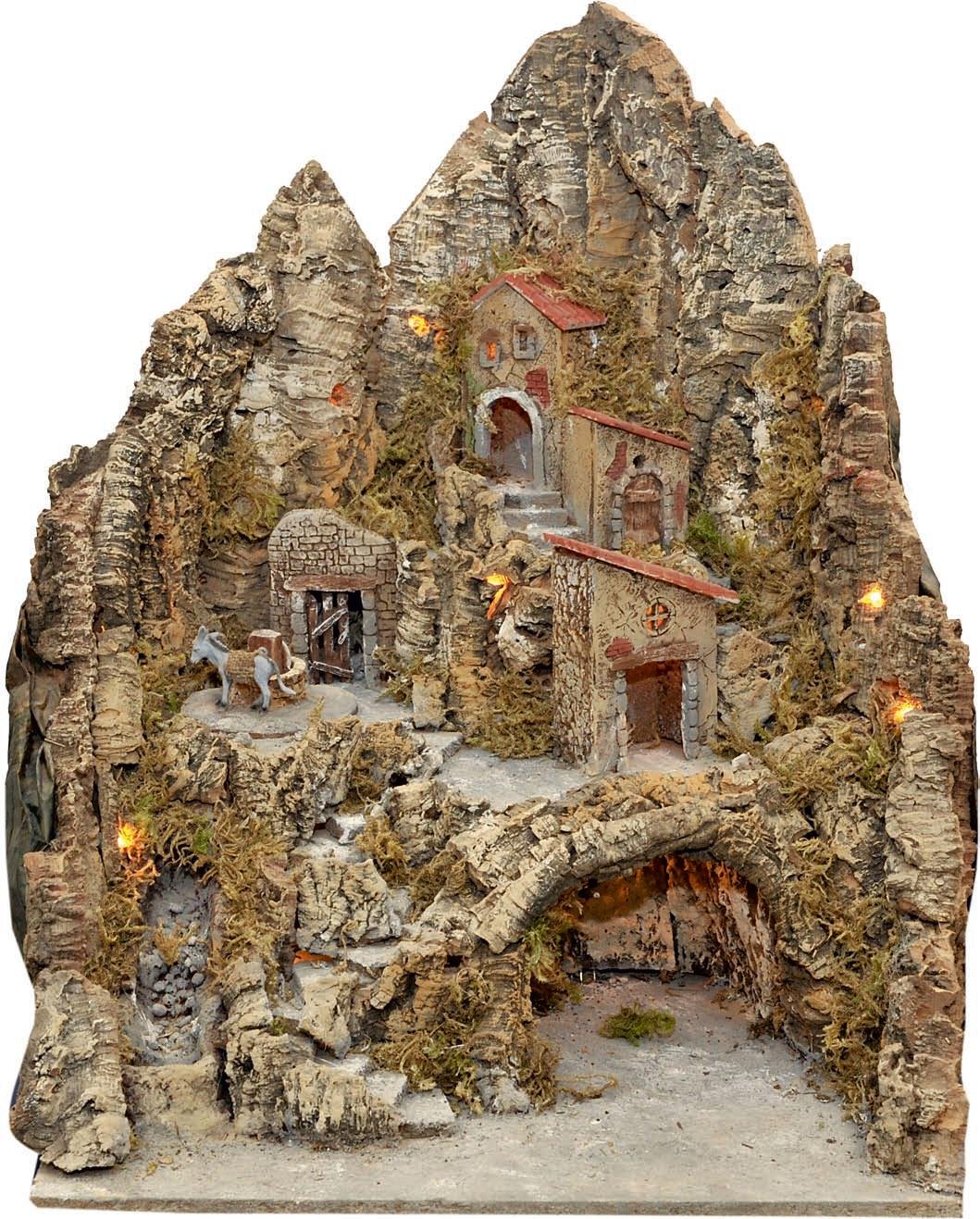 CIESSE PRESEPE in Legno E Sughero con LUCI MACINE E RUSCELLO L53XP55XH65