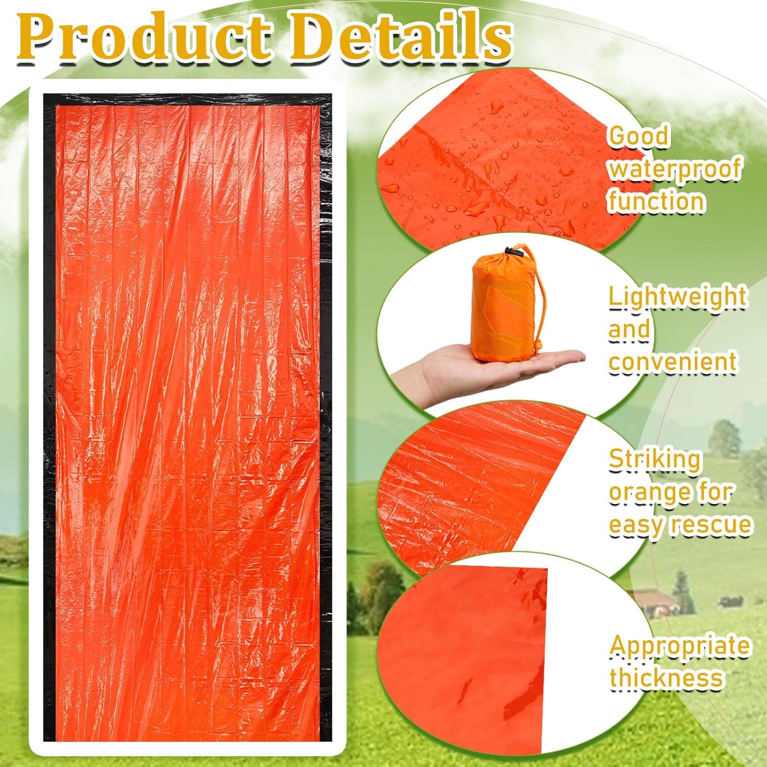 10 Pack Emergency Sleeping Bag Lightweight Survival Sleeping Bag Thermal Bivvy Sack Portable Survival Blanket Waterproof Emergency Bivy Sack for Camping Hiking Outdoor Activities Gear Supplies, Orange : Sports & Outdoors