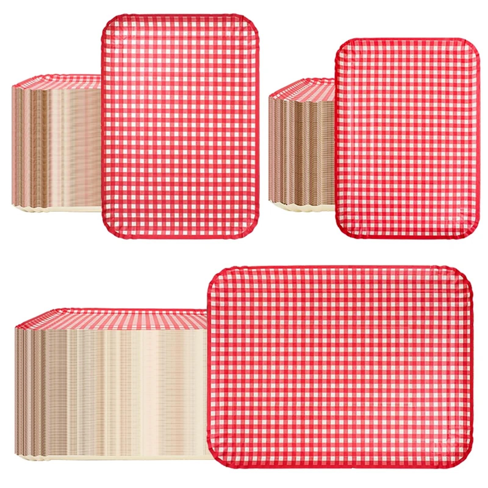 Lot de 12 assiettes jetables en carton épais à carreaux rouges et blancs pour dîner de famille, pique-nique, barbecue, anniversaire et fournitures de fête à carreaux (L)