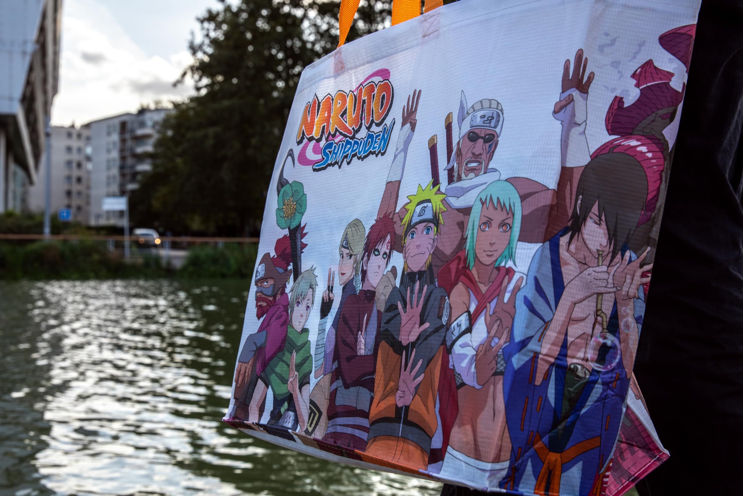 Naruto Shippuden Recycled Tote Bag - Large 40x45x20cm Collapsible Shopping Bag, White