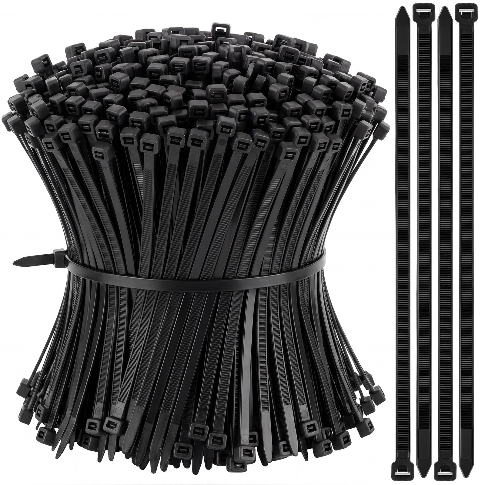 Reallnaive Kabelbinder aus Nylon, 30,5 cm, robust, 54,4 kg, Zugfestigkeit, schwarz, für drinnen und draußen, 1500 Stück