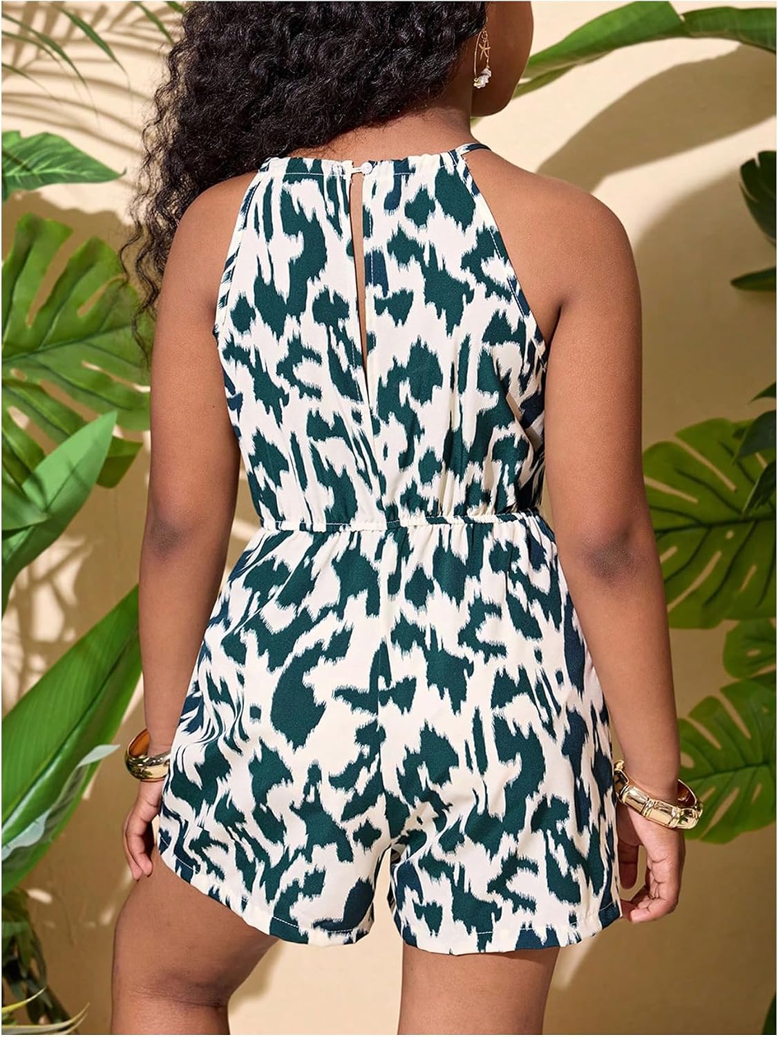 SHENHE Girl's Chiffon Romper Sleeveless Halter Neck Boho Short Jumpsuit Summer Vacation Romper