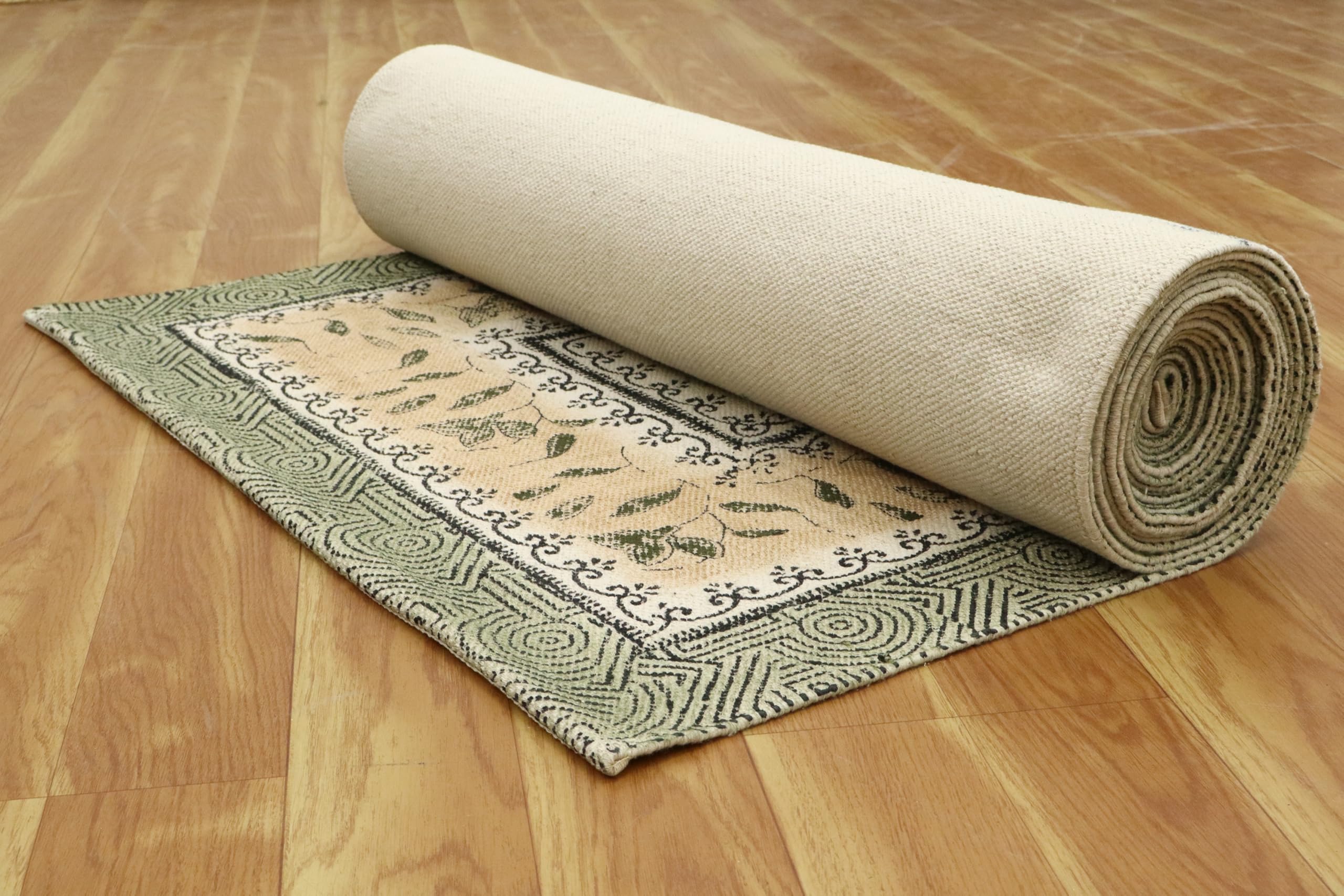 Handblock gedruckt Baumwollläufer 2,6 x 10 Kelim-Läufer Stein waschbar Teppich dick 0,5 cm Handfläche waschen grün und beige flach gewebte Matte Innen Outdoor-Teppiche für Flur, Treppe, Flur