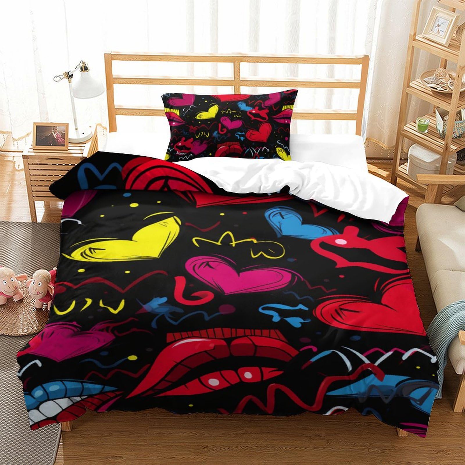 Housse de couette lèvres 3D ultra douce et hypoallergénique en microfibre 135x200