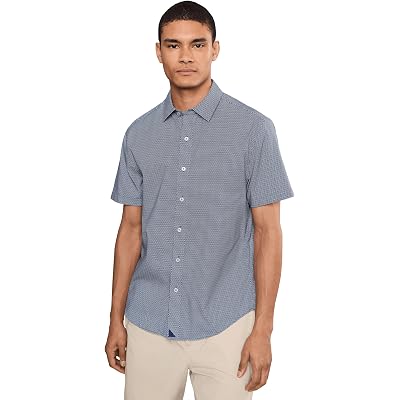 UNTUCKit Short Sleeve Lobo Performance Printed Shirt navy
