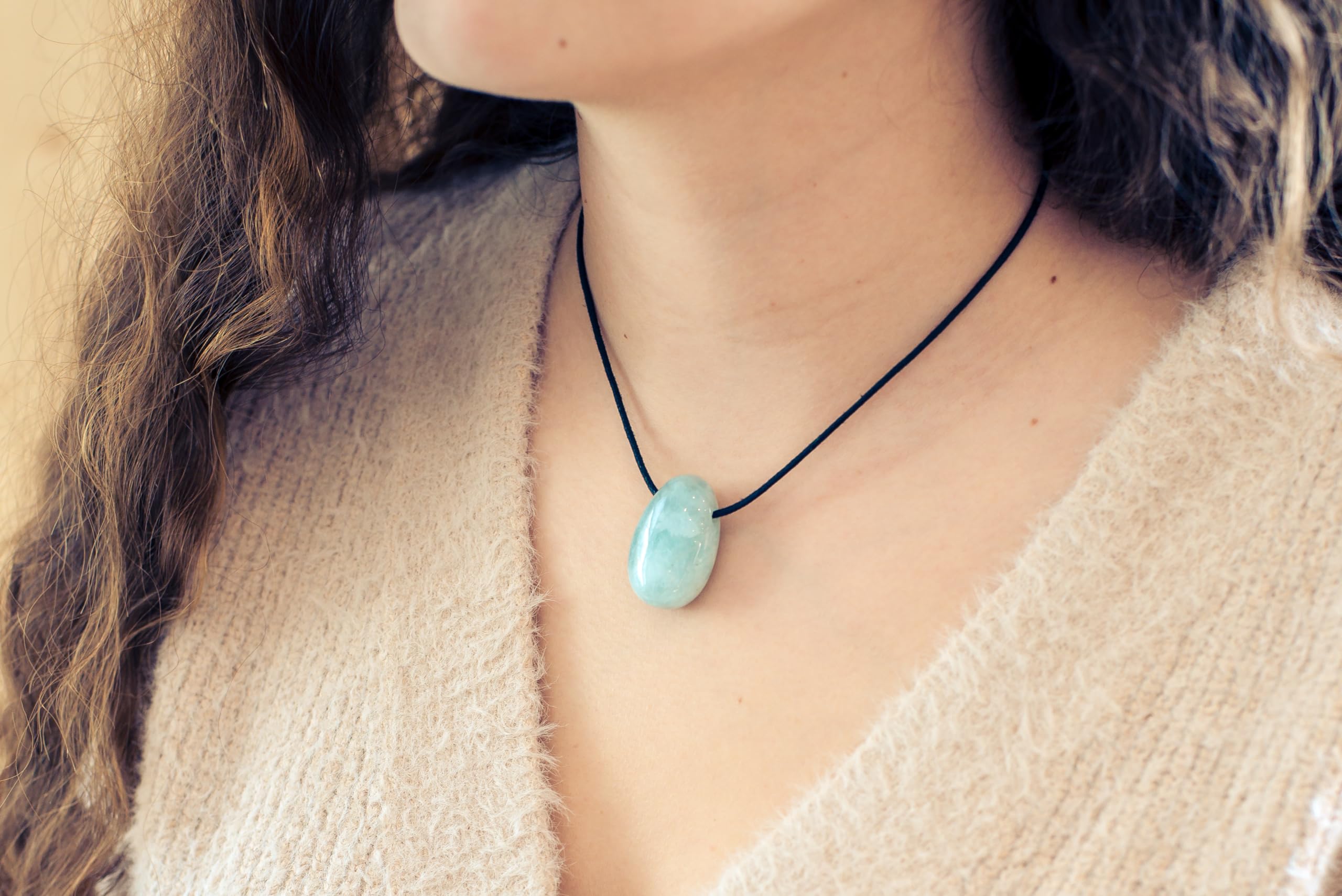 Lebensquelle Plus Colgante de gota de aguamarina | colgante de piedra tamboreada perforada con cinta de algodón | colgante de piedras preciosas de, Piedra semipreciosa, Aguamarina