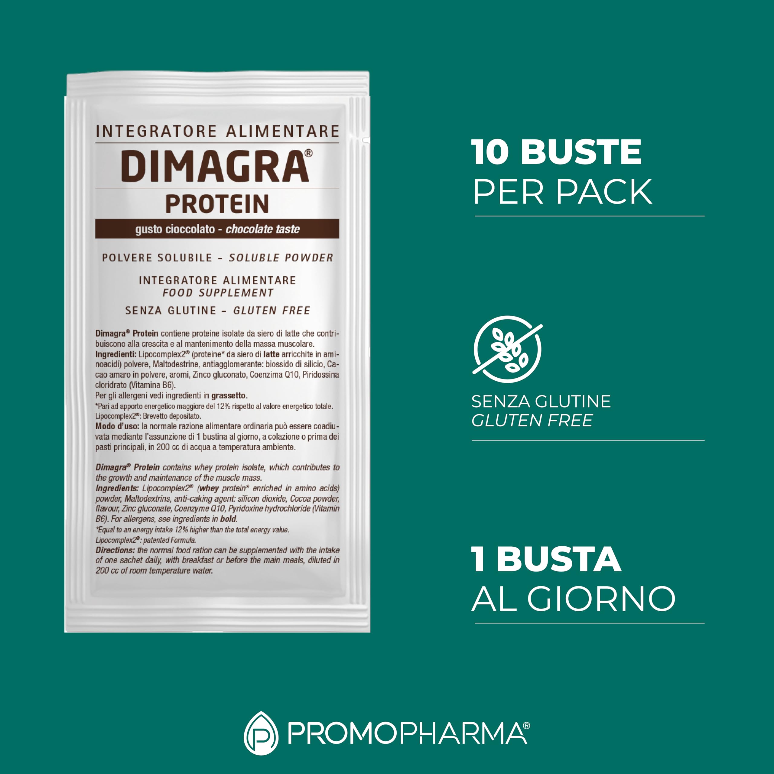 Dimagra Protein - Integratore Proteico per Dieta Chetogenica - Proteine in Polvere - Gusto Cioccolato - 10 buste da 22 g