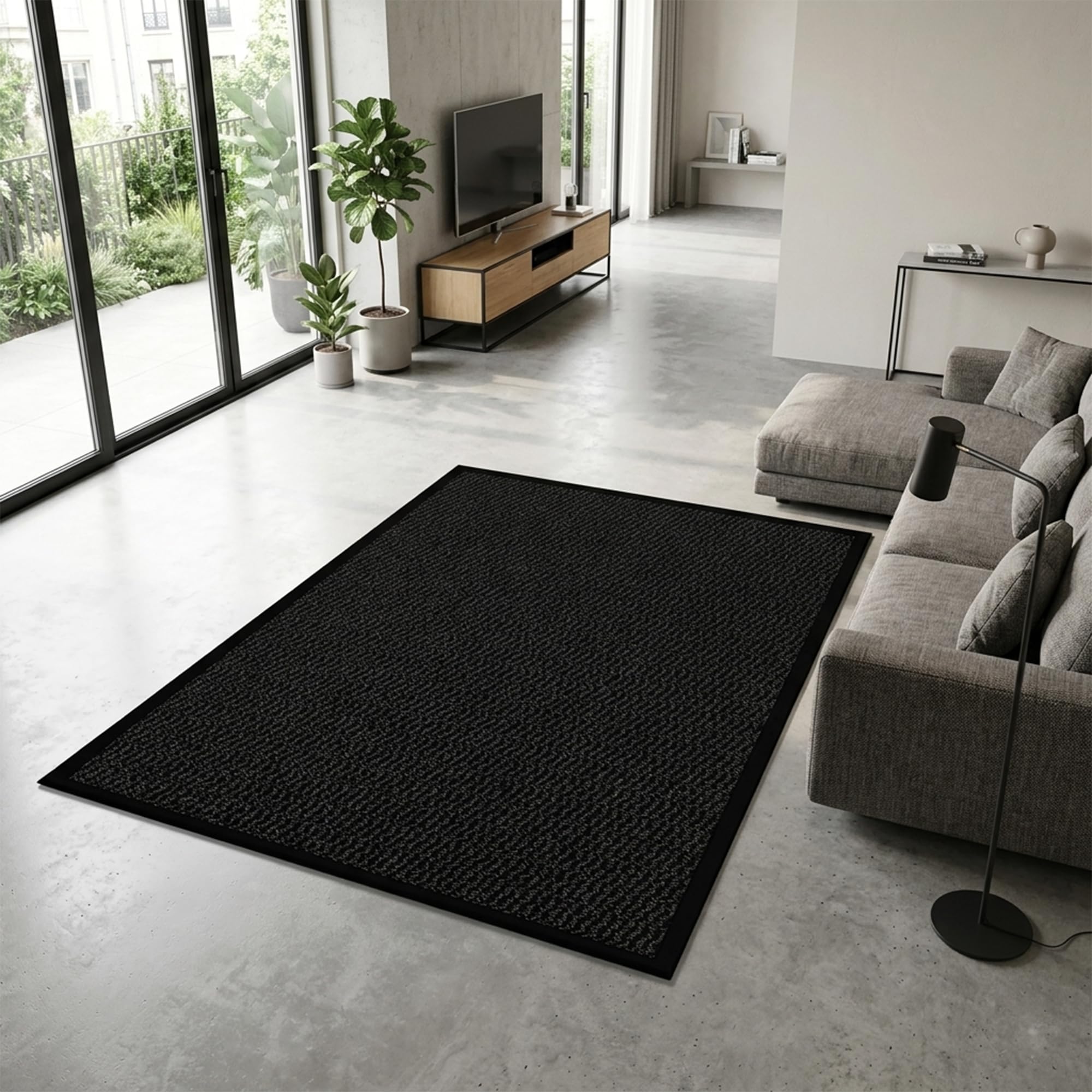 Rugs Haven - Sunny Rubber Mat Large Area Rug Carpet Washable Non-Slip Soft Modern Indoor/Outdoor Floor Rug for Entrances, Living Room, Hallway, Lounge (Black, 120x150 cm)